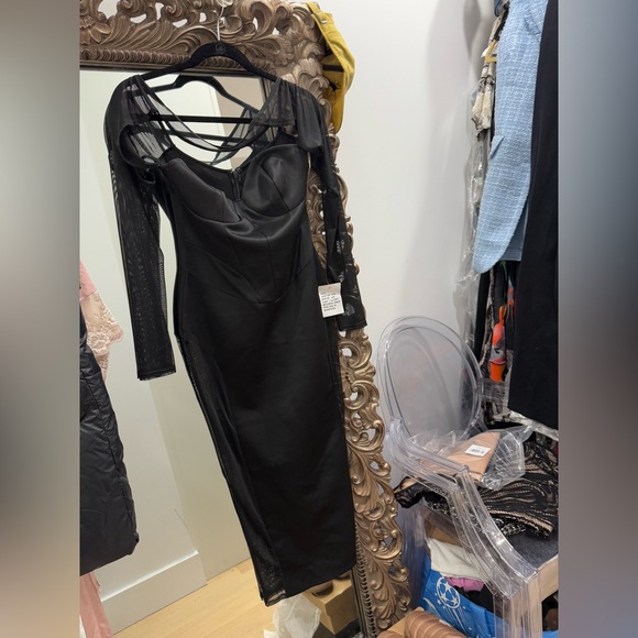 NWT ASOS DESIGN long sleeve mesh corset midi dress in black US size 8 - Picture 3 of 8